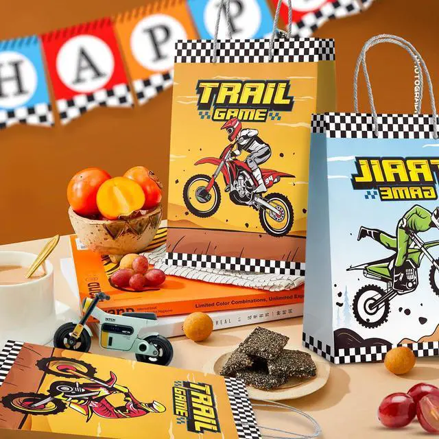 Alt view image 6 of 6 - Dirt Bike Party Favor Bags, 24 Pcs Dirt Bike Party Bags Set Motorcycle Themed Party Favor Bags, Dirt Bike Party Gift Treat Bags Goodie Bags for Dirt Bike Birthday Party Decorations