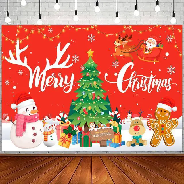 Main image of 71x43'' Merry Christmas Party Banner Backdrop, Xmas Winter Elk Background Snowman Backdrop for Merry Christmas Party Decorations Supplies