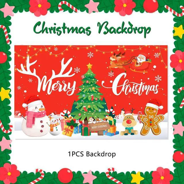 Alt view image 2 of 6 - 71x43'' Merry Christmas Party Banner Backdrop, Xmas Winter Elk Background Snowman Backdrop for Merry Christmas Party Decorations Supplies
