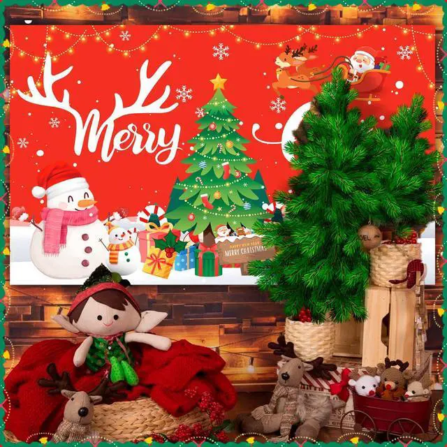 Alt view image 6 of 6 - 71x43'' Merry Christmas Party Banner Backdrop, Xmas Winter Elk Background Snowman Backdrop for Merry Christmas Party Decorations Supplies
