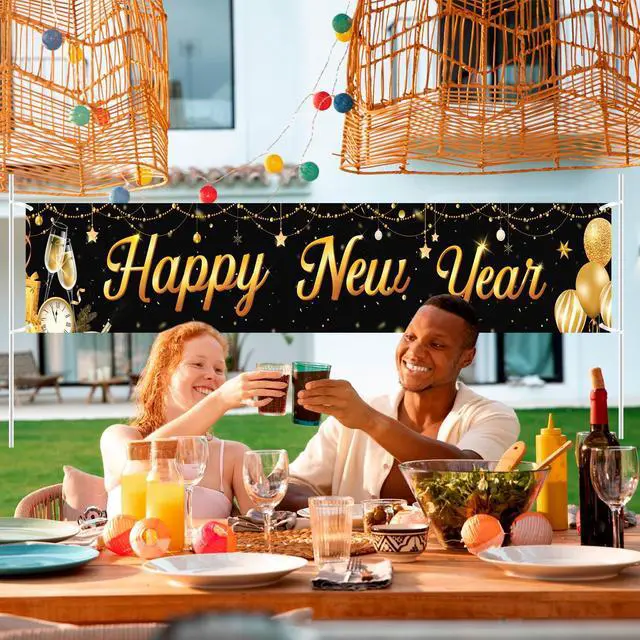 Alt view image 3 of 6 - 19.6x118 In Happy New Year Yard Banner Gaint New Years Yard Sign Fence Banner for Happy New Year Eve Decorations