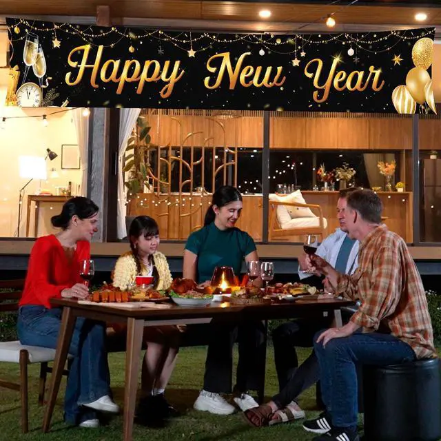 Alt view image 5 of 6 - 19.6x118 In Happy New Year Yard Banner Gaint New Years Yard Sign Fence Banner for Happy New Year Eve Decorations