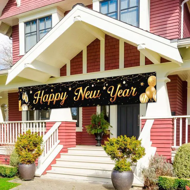 Alt view image 6 of 6 - 19.6x118 In Happy New Year Yard Banner Gaint New Years Yard Sign Fence Banner for Happy New Year Eve Decorations
