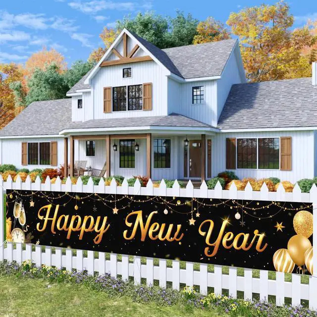 Main image of 19.6x118 In Happy New Year Yard Banner Gaint New Years Yard Sign Fence Banner for Happy New Year Eve Decorations