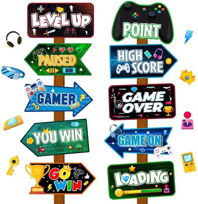 Main image of Video Game Party Sign, 20 Pcs Video Game Welcome Signs, Video Game Yard Signs & Game Party Themed Directional Signs, for Video Game Birthday Decorations & Video Game Party Decorations