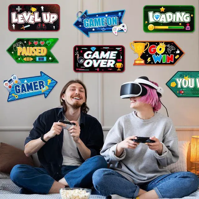 Alt view image 3 of 6 - Video Game Party Sign, 20 Pcs Video Game Welcome Signs, Video Game Yard Signs & Game Party Themed Directional Signs, for Video Game Birthday Decorations & Video Game Party Decorations