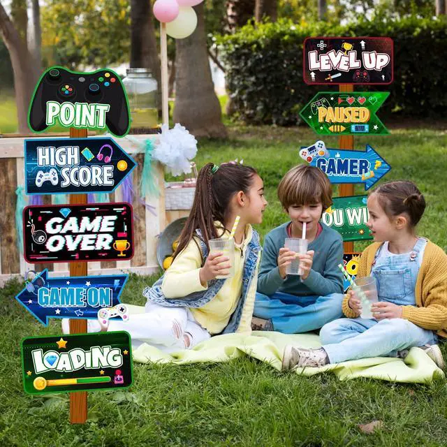 Alt view image 2 of 6 - Video Game Party Sign, 20 Pcs Video Game Welcome Signs, Video Game Yard Signs & Game Party Themed Directional Signs, for Video Game Birthday Decorations & Video Game Party Decorations