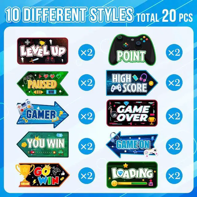 Alt view image 6 of 6 - Video Game Party Sign, 20 Pcs Video Game Welcome Signs, Video Game Yard Signs & Game Party Themed Directional Signs, for Video Game Birthday Decorations & Video Game Party Decorations