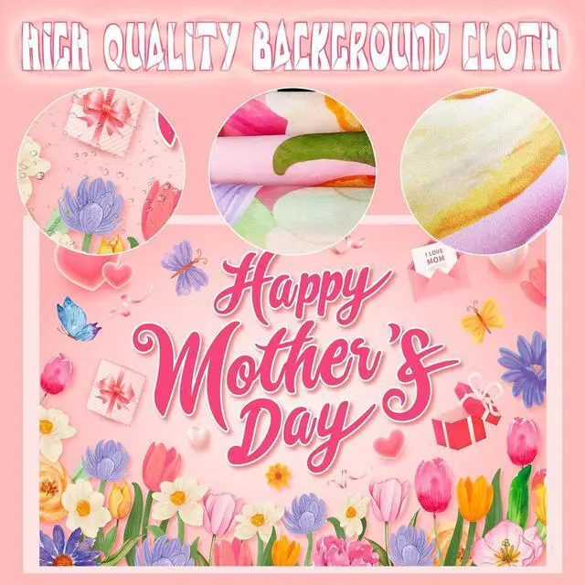 Alt view image 2 of 6 - 70.8'' x 43.3'' Happy Mother's Day Background, Mothers Day Party Banner Backdrop for Happy Mothers Day Decorations Supplies