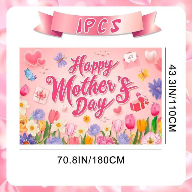Alt view image 6 of 6 - 70.8'' x 43.3'' Happy Mother's Day Background, Mothers Day Party Banner Backdrop for Happy Mothers Day Decorations Supplies