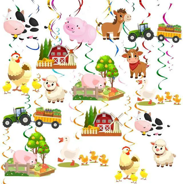 Main image of 20 Pcs Farm Animal Party Hanging Swirl Decorations, Barnyard Birthday Party Supplies Farm Hanging Foil Swirls Ceiling Decor for Animal Birthday Decoration Supplies
