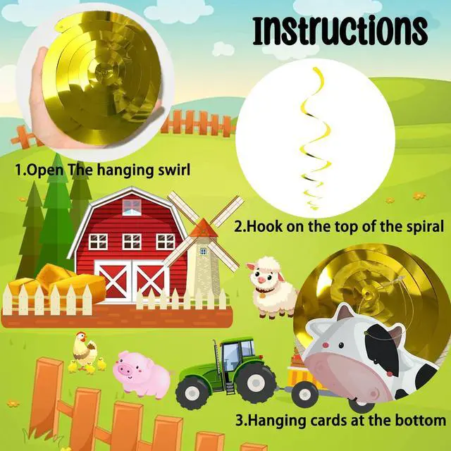 Alt view image 3 of 6 - 20 Pcs Farm Animal Party Hanging Swirl Decorations, Barnyard Birthday Party Supplies Farm Hanging Foil Swirls Ceiling Decor for Animal Birthday Decoration Supplies