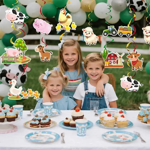 Alt view image 4 of 6 - 20 Pcs Farm Animal Party Hanging Swirl Decorations, Barnyard Birthday Party Supplies Farm Hanging Foil Swirls Ceiling Decor for Animal Birthday Decoration Supplies