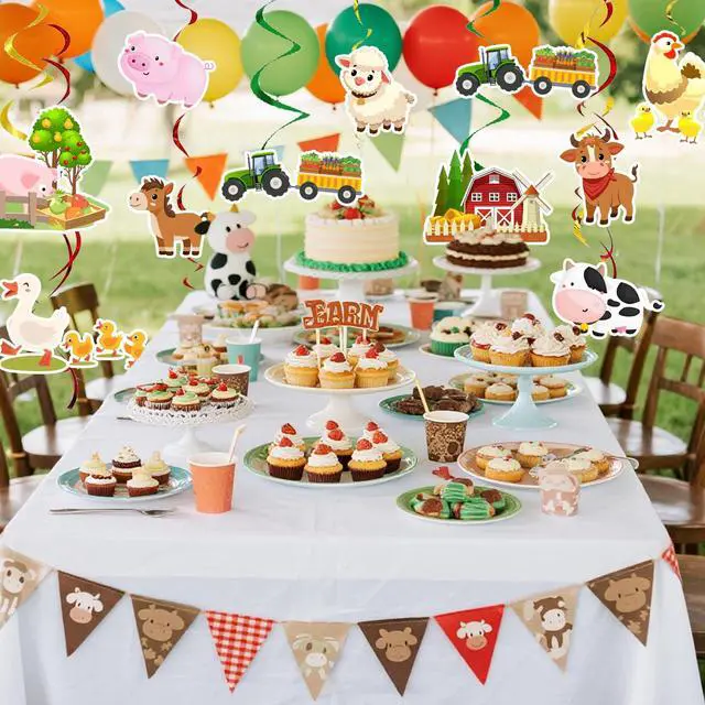 Alt view image 6 of 6 - 20 Pcs Farm Animal Party Hanging Swirl Decorations, Barnyard Birthday Party Supplies Farm Hanging Foil Swirls Ceiling Decor for Animal Birthday Decoration Supplies