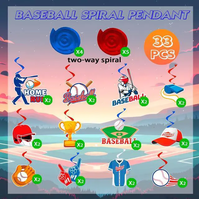 Alt view image 6 of 6 - Baseball Hanging Swirls Decorations, 33 Pcs Baseball Hanging Spirals/Baseball Party Hanging Decorations Spirals for Baseball Birthday Decorations & Baseball Party Decorations