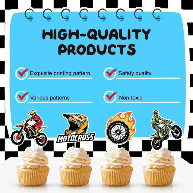 Alt view image 5 of 6 - 20 Pcs Dirt Bike Party Supplies - Motorcycle Birthday Banner, Motocross Party Hangling Swirls & Cake Topper etc Dirt Bike Birthday Party Decorations