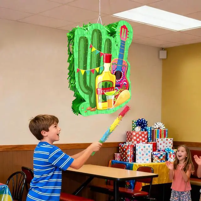 Alt view image 4 of 6 - Mexican Cactus Party Piñata, 4 in 1 Mexican Fiesta Party Piñata Set Includes Cinco De Mayo Cactus Pinata Blindfold Mexican Piñata Stick etc Mexican Fiesta Decorations Mexican Party Decorations