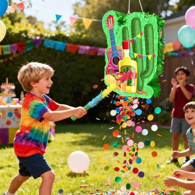 Alt view image 6 of 6 - Mexican Cactus Party Piñata, 4 in 1 Mexican Fiesta Party Piñata Set Includes Cinco De Mayo Cactus Pinata Blindfold Mexican Piñata Stick etc Mexican Fiesta Decorations Mexican Party Decorations