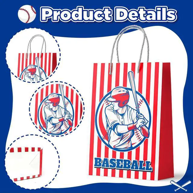 Alt view image 2 of 6 - Baseball Gift Bags, 24 Pcs Baseball Party Favor Bags Party Favor Goody Treat Candy Bag Baseball Pattern Gift Bag