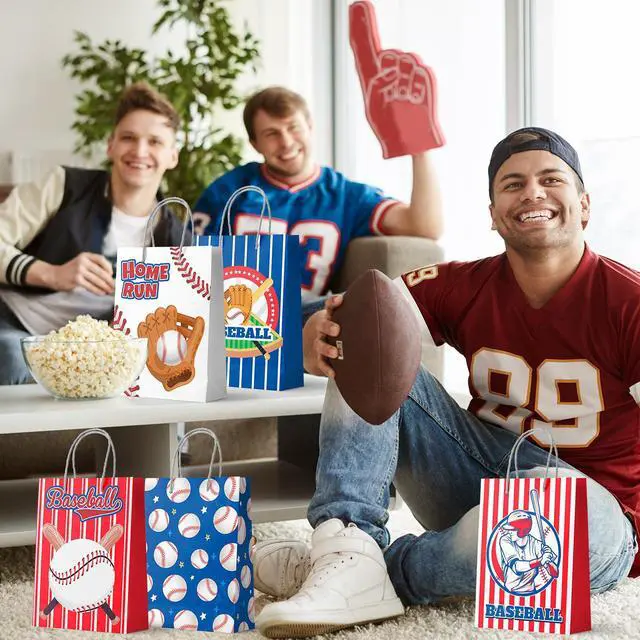 Alt view image 3 of 6 - Baseball Gift Bags, 24 Pcs Baseball Party Favor Bags Party Favor Goody Treat Candy Bag Baseball Pattern Gift Bag