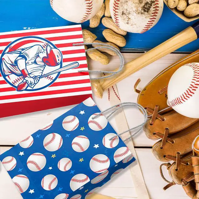Alt view image 5 of 6 - Baseball Gift Bags, 24 Pcs Baseball Party Favor Bags Party Favor Goody Treat Candy Bag Baseball Pattern Gift Bag