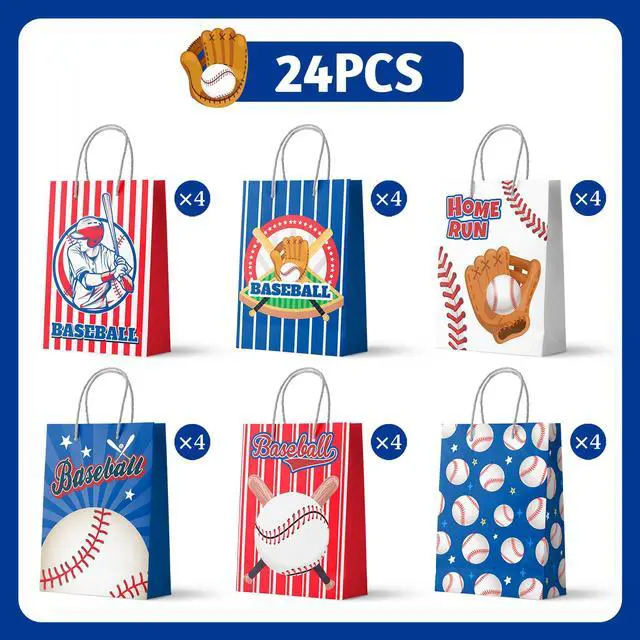 Alt view image 6 of 6 - Baseball Gift Bags, 24 Pcs Baseball Party Favor Bags Party Favor Goody Treat Candy Bag Baseball Pattern Gift Bag