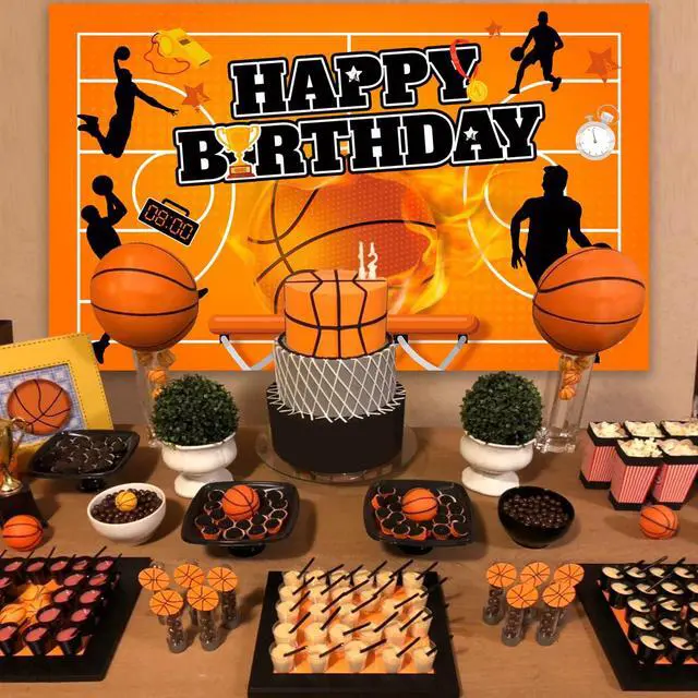 Alt view image 4 of 7 - 71''x43'' Basketball Birthday Party Banner Background, Basketball Birthday Party Backdrop for Basketball Party Decorations