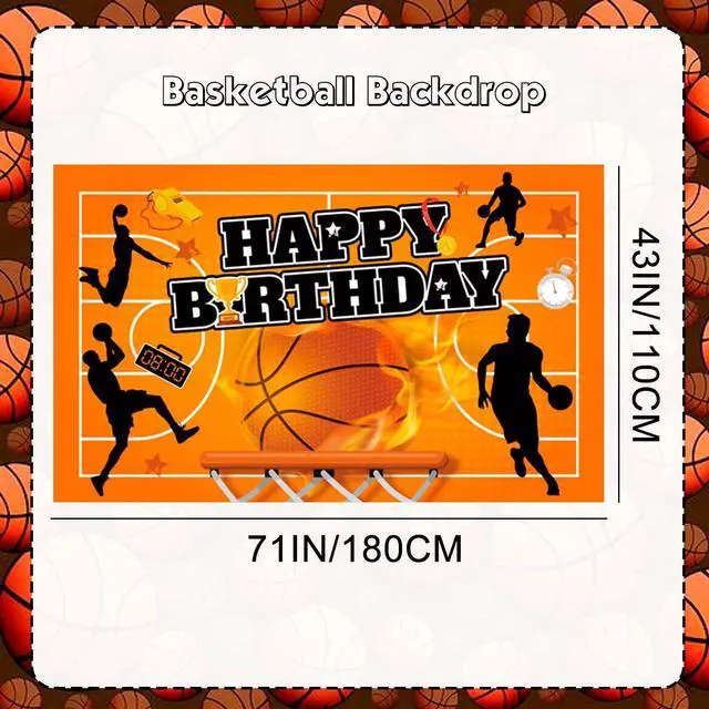 Alt view image 2 of 7 - 71''x43'' Basketball Birthday Party Banner Background, Basketball Birthday Party Backdrop for Basketball Party Decorations