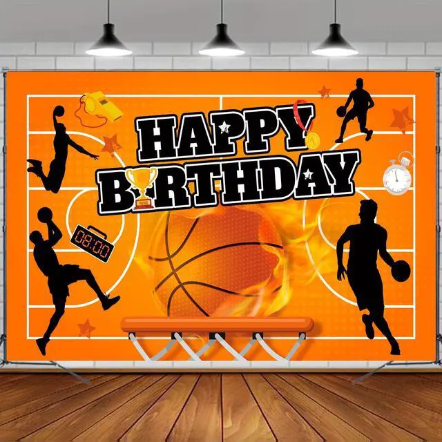 Main image of 71''x43'' Basketball Birthday Party Banner Background, Basketball Birthday Party Backdrop for Basketball Party Decorations
