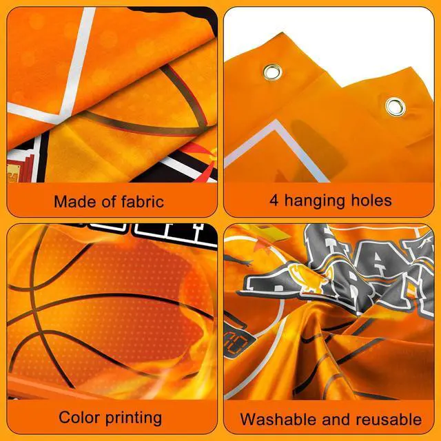 Alt view image 3 of 7 - 71''x43'' Basketball Birthday Party Banner Background, Basketball Birthday Party Backdrop for Basketball Party Decorations