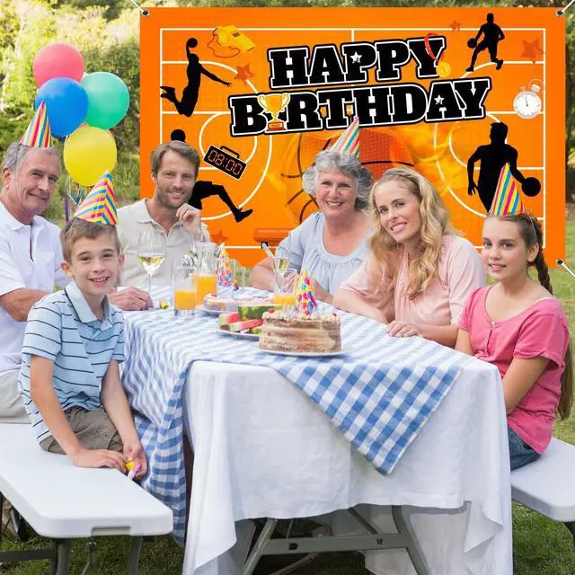 Alt view image 7 of 7 - 71''x43'' Basketball Birthday Party Banner Background, Basketball Birthday Party Backdrop for Basketball Party Decorations