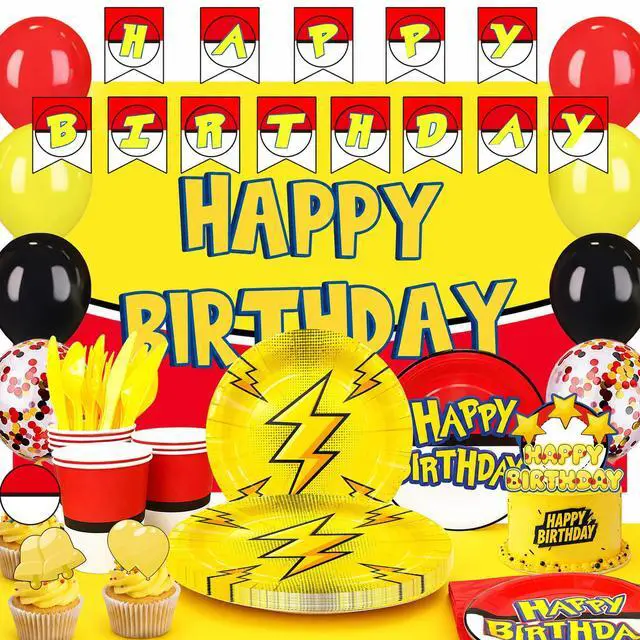 Main image of Cartoon Animation Birthday Party Supplies, 98 Pcs Cartoon Animation Party Decorations Tableware Set Including Cartoon Animation Banner Plates Cups Napkins etc Cartoon Lightning Birthday Party Supplies