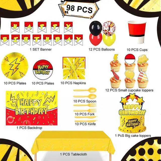 Alt view image 2 of 7 - Cartoon Animation Birthday Party Supplies, 98 Pcs Cartoon Animation Party Decorations Tableware Set Including Cartoon Animation Banner Plates Cups Napkins etc Cartoon Lightning Birthday Party Supplies