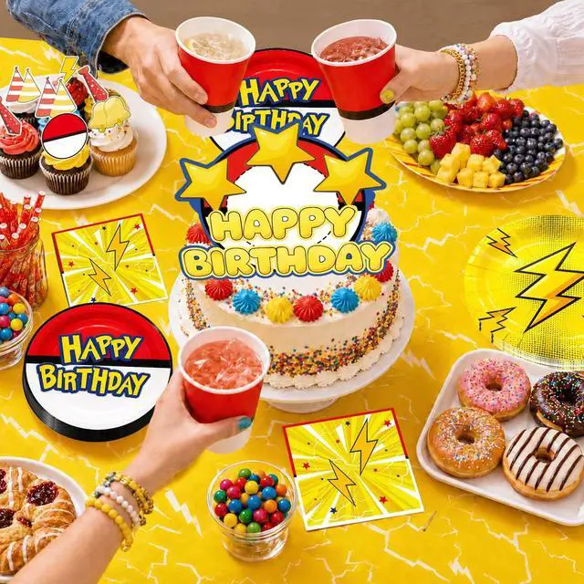 Alt view image 4 of 7 - Cartoon Animation Birthday Party Supplies, 98 Pcs Cartoon Animation Party Decorations Tableware Set Including Cartoon Animation Banner Plates Cups Napkins etc Cartoon Lightning Birthday Party Supplies