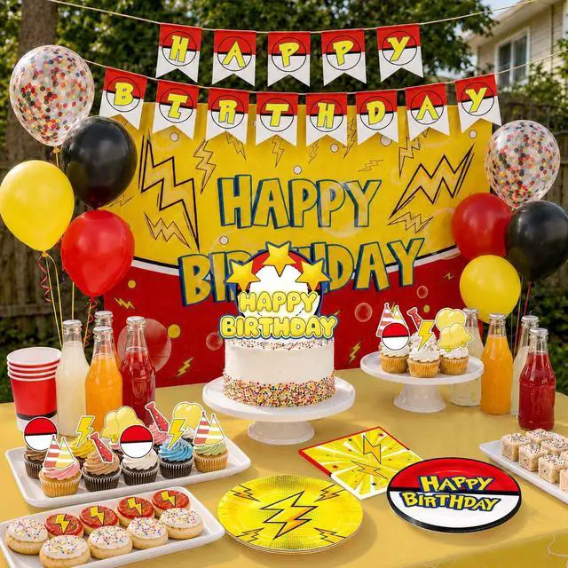 Alt view image 6 of 7 - Cartoon Animation Birthday Party Supplies, 98 Pcs Cartoon Animation Party Decorations Tableware Set Including Cartoon Animation Banner Plates Cups Napkins etc Cartoon Lightning Birthday Party Supplies