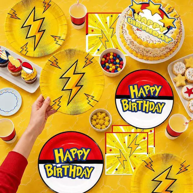 Alt view image 5 of 7 - Cartoon Animation Birthday Party Supplies, 98 Pcs Cartoon Animation Party Decorations Tableware Set Including Cartoon Animation Banner Plates Cups Napkins etc Cartoon Lightning Birthday Party Supplies