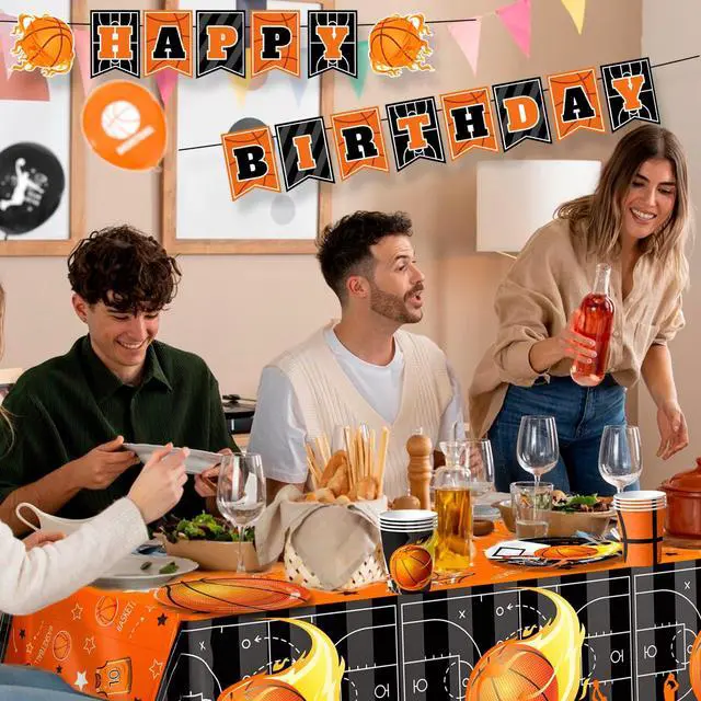 Alt view image 5 of 6 - 20 Guests Basketball Party Tableware, Basketball Birthday Tableware Basketball Plates and Napkins Tablecloths Basketball Happy Birthday Banner etc Basketball Tableware for Basketball Party Decorations