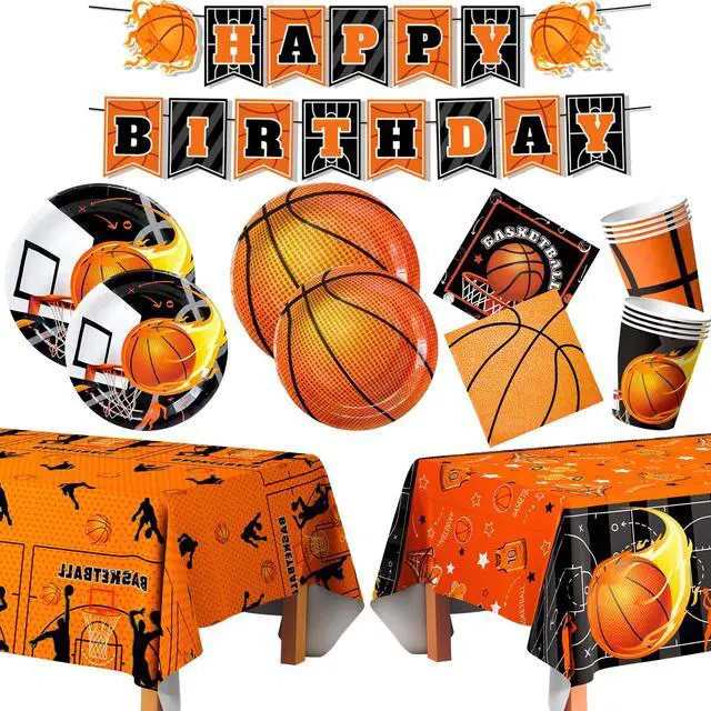 Main image of 20 Guests Basketball Party Tableware, Basketball Birthday Tableware Basketball Plates and Napkins Tablecloths Basketball Happy Birthday Banner etc Basketball Tableware for Basketball Party Decorations