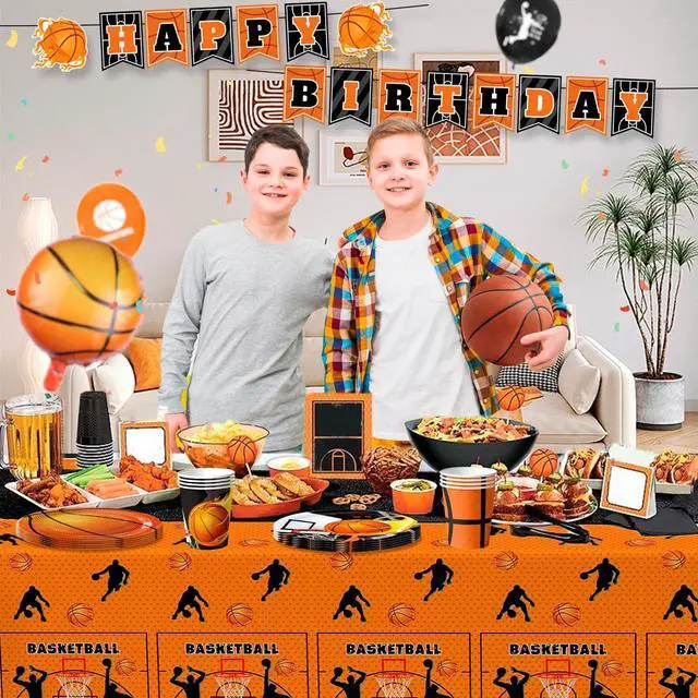 Alt view image 4 of 6 - 20 Guests Basketball Party Tableware, Basketball Birthday Tableware Basketball Plates and Napkins Tablecloths Basketball Happy Birthday Banner etc Basketball Tableware for Basketball Party Decorations