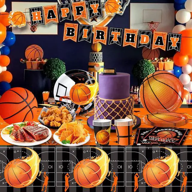 Alt view image 3 of 6 - 20 Guests Basketball Party Tableware, Basketball Birthday Tableware Basketball Plates and Napkins Tablecloths Basketball Happy Birthday Banner etc Basketball Tableware for Basketball Party Decorations