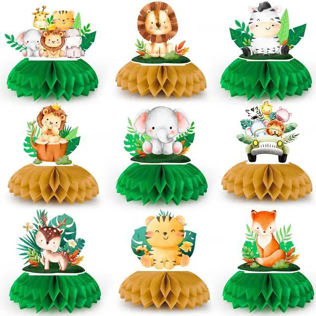 Main image of Safari Animal Honeycomb Centerpieces, 9 Pcs Baby Jungle Animals Honeycomb Centerpieces, Jungle Animals Honeycomb Table Toppers Safari Baby Shower Centerpieces for Jungle Baby Shower Decorations