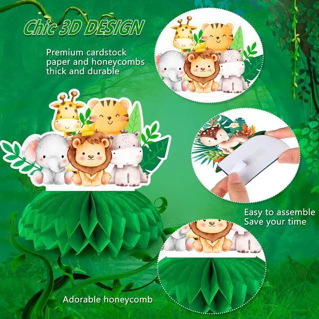 Alt view image 5 of 6 - Safari Animal Honeycomb Centerpieces, 9 Pcs Baby Jungle Animals Honeycomb Centerpieces, Jungle Animals Honeycomb Table Toppers Safari Baby Shower Centerpieces for Jungle Baby Shower Decorations