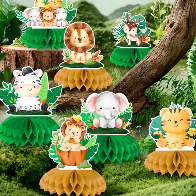 Alt view image 2 of 6 - Safari Animal Honeycomb Centerpieces, 9 Pcs Baby Jungle Animals Honeycomb Centerpieces, Jungle Animals Honeycomb Table Toppers Safari Baby Shower Centerpieces for Jungle Baby Shower Decorations