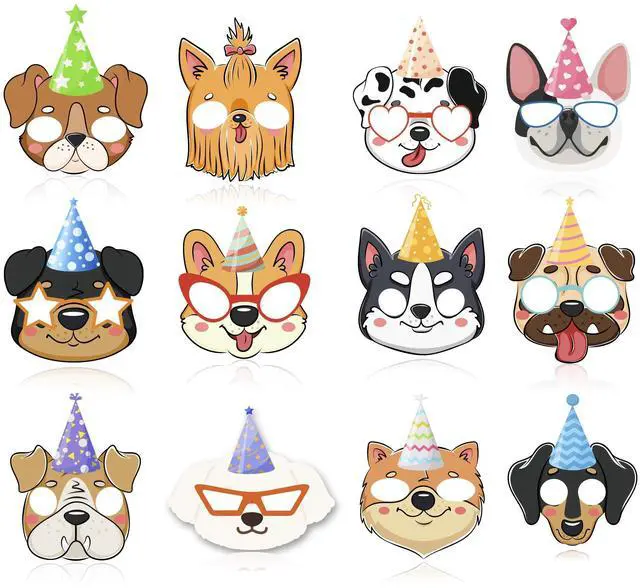 Main image of 12 Pcs Dog Puppy Party Favor Masks, Puppy Party Mask Dog Birthday Masks for Costume Cosplay Supplies Puppy Birthday Decorations