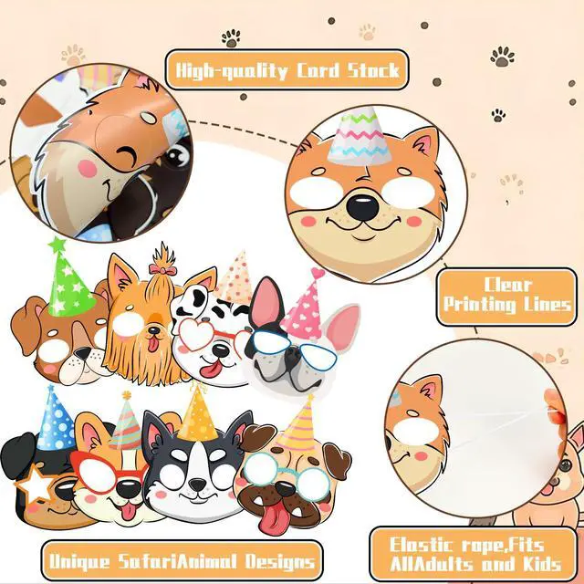 Alt view image 4 of 6 - 12 Pcs Dog Puppy Party Favor Masks, Puppy Party Mask Dog Birthday Masks for Costume Cosplay Supplies Puppy Birthday Decorations