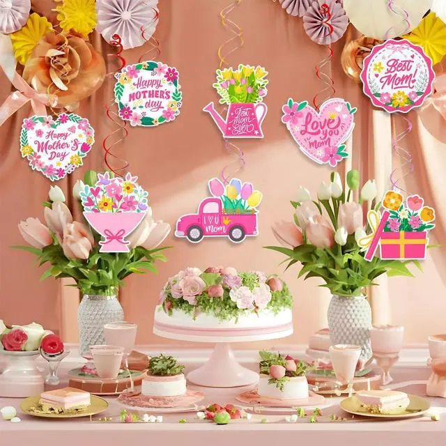Alt view image 4 of 6 - Mother's Day Party Hanging Decorations, 9 Pcs Mothers Day Banner Hanging Swirl Best Mother Ceiling Swirl & Banner for Happy Mothers Day Decorations
