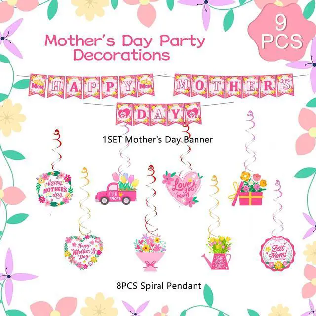 Alt view image 6 of 6 - Mother's Day Party Hanging Decorations, 9 Pcs Mothers Day Banner Hanging Swirl Best Mother Ceiling Swirl & Banner for Happy Mothers Day Decorations