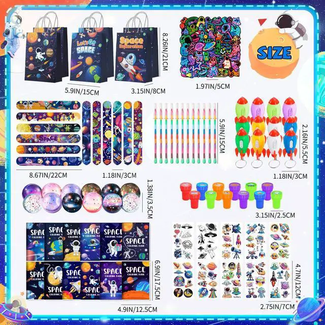 Alt view image 3 of 7 - 146 Pcs Space Party Favors Bags Fillers Include Outer Space Goodie Bags Bracelets Solar System Coloring Books etc for Astronaut Party Decorations Supplies
