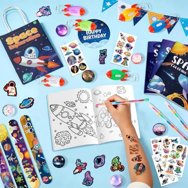Alt view image 4 of 7 - 146 Pcs Space Party Favors Bags Fillers Include Outer Space Goodie Bags Bracelets Solar System Coloring Books etc for Astronaut Party Decorations Supplies
