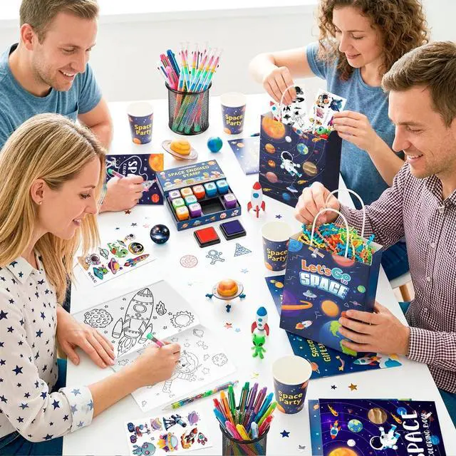 Alt view image 7 of 7 - 146 Pcs Space Party Favors Bags Fillers Include Outer Space Goodie Bags Bracelets Solar System Coloring Books etc for Astronaut Party Decorations Supplies